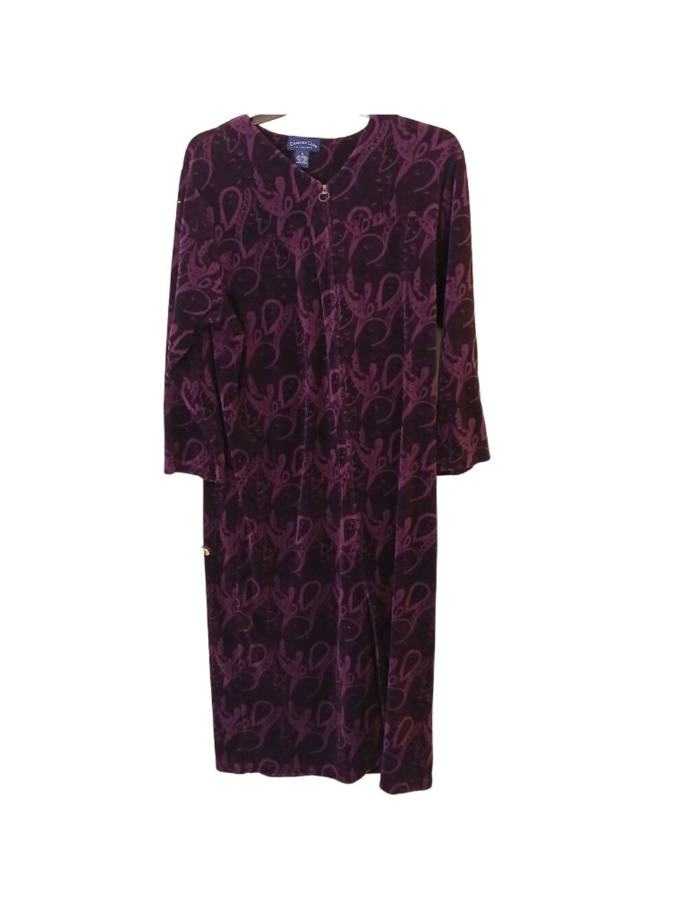 Charter Club Intimates Medium Velour Long Robe Purple Paisley Zipper  #C-36